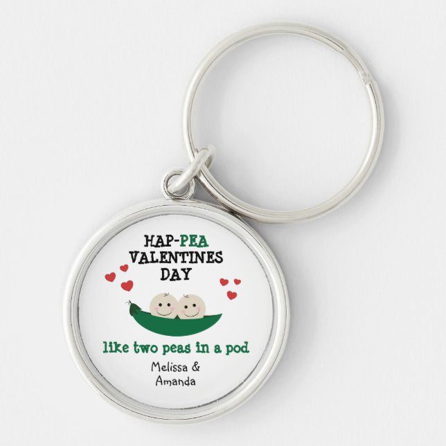 Sweet Two peas In A Pod Hap-pea Valentines Day Key Ring (Front)