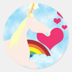 Sweet Unicorn and Rainbow Badge Classic Round Sticker