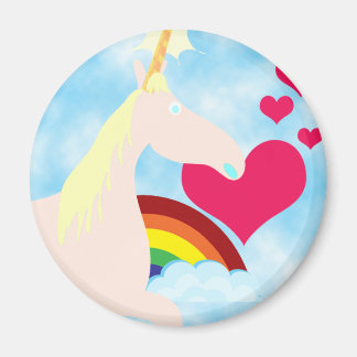 Sweet Unicorn and Rainbow Badge Magnet