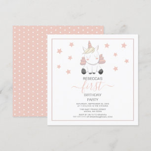Sweet Unicorn And Stars Birthday  Invitation