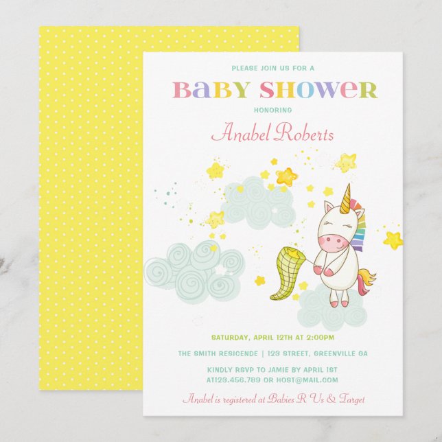 Sweet Unicorn Baby Shower Invitation (Front/Back)