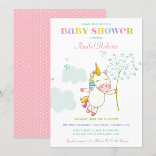 Sweet Unicorn Baby Shower Invitation Dandelion