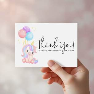 Sweet Unicorn Balloons Pastel Baby Shower Thank You Card
