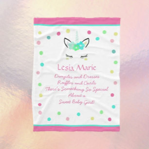 Sweet Unicorn! Custom Baby Girl Fleece Blanket