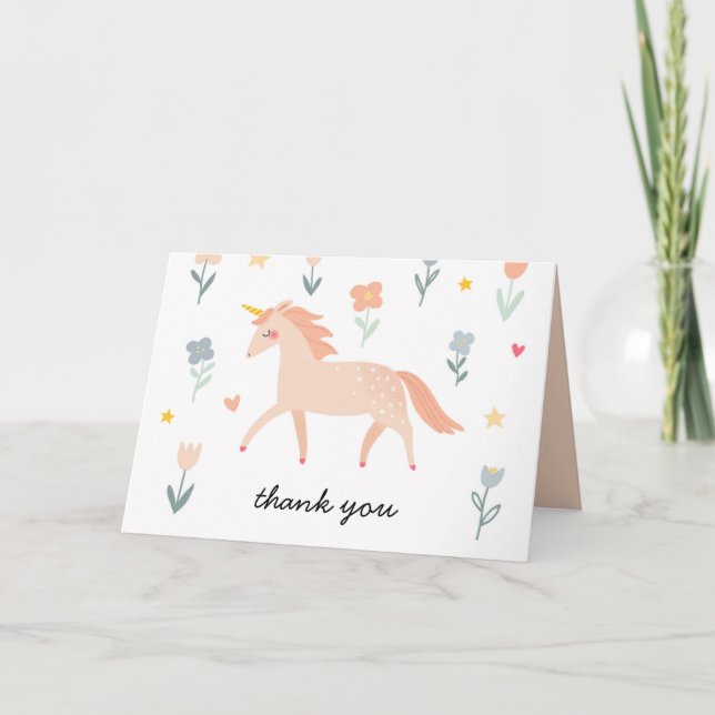 Sweet Unicorn Floral Thank You Card (Front)