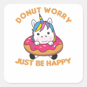 Sweet Unicorn Funny Animals In Doughnut Pink Square Sticker