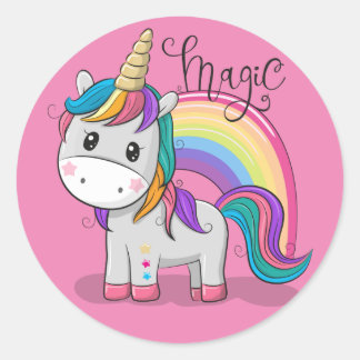 Sweet unicorn with big eyes classic round sticker