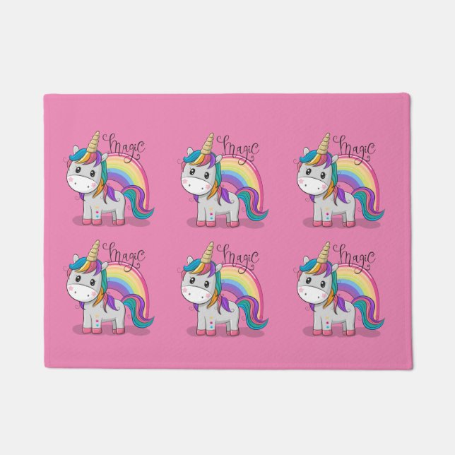 Sweet unicorn with big eyes doormat (Front)