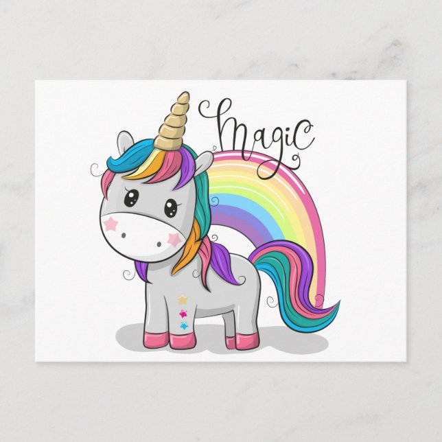 Sweet unicorn with big eyes holiday postcard (Front)