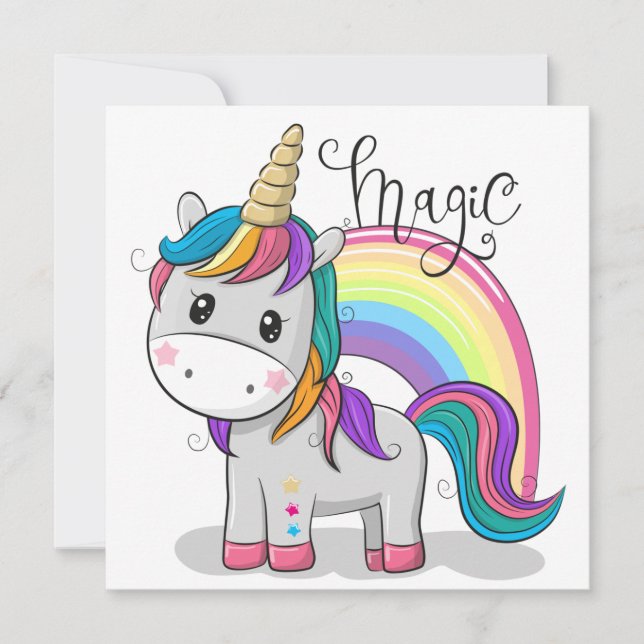 Sweet unicorn with big eyes invitation (Front)