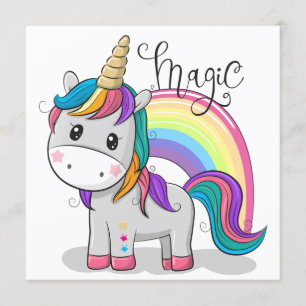 Sweet unicorn with big eyes invitation