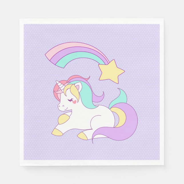 Sweet Unicorn with Rainbow Shooting Star Napkin (Front)