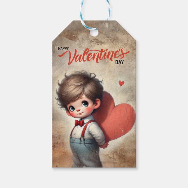 Sweet Valentine Gift Tag - Boy with Heart (Front)