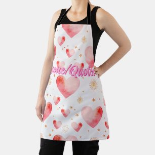Sweet Valentine Heart Pattern with Golden Glitter Apron