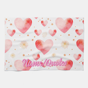 Sweet Valentine Heart Pattern with Golden Glitter Tea Towel