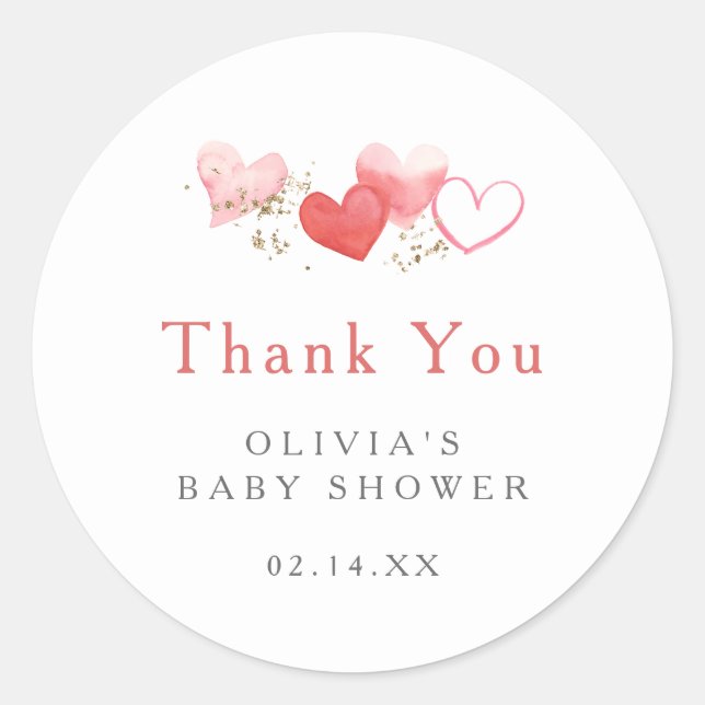 Sweet Valentine Hearts Baby Shower Thank You Classic Round Sticker (Front)