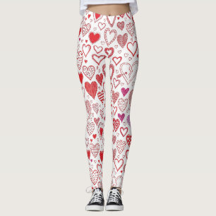 Sweet Valentine Hearts with Stitched Details Leggings