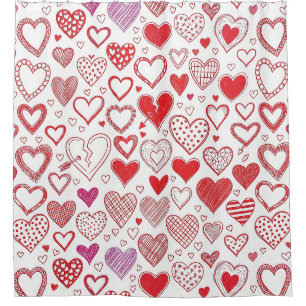 Sweet Valentine Hearts with Stitched Details Shower Curtain