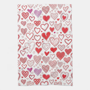 Sweet Valentine Hearts with Stitched Details Tea Towel