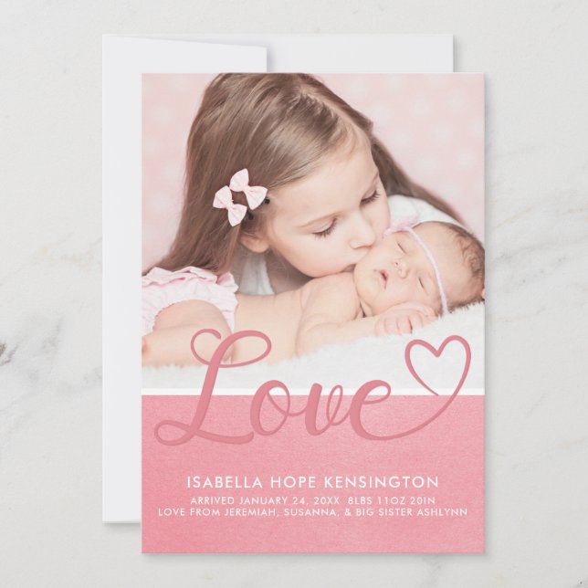 Sweet Valentine Love Baby Girl Birth Photo Announcement (Front)