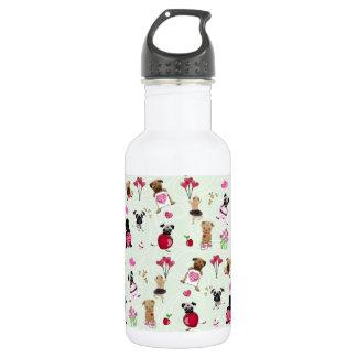 Sweet Valentine Pugs on Pastel Green Background 532 Ml Water Bottle
