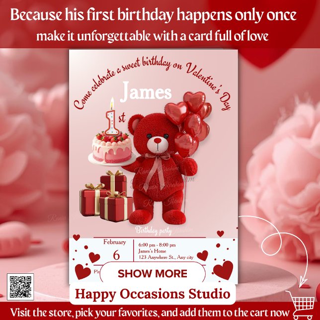 Sweet Valentine’s Birthday Invite – 1st Birthday (Creator Uploaded)