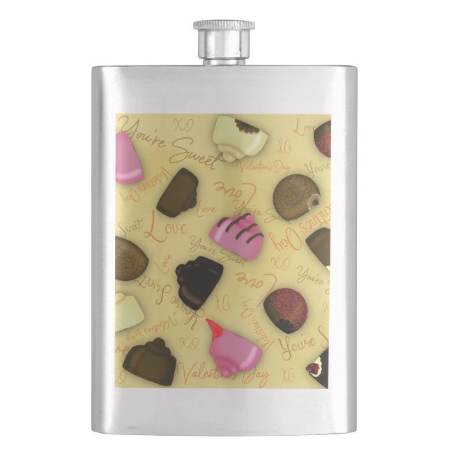 Sweet Valentine - Valentine's Day Candy Pattern Hip Flask (Front)