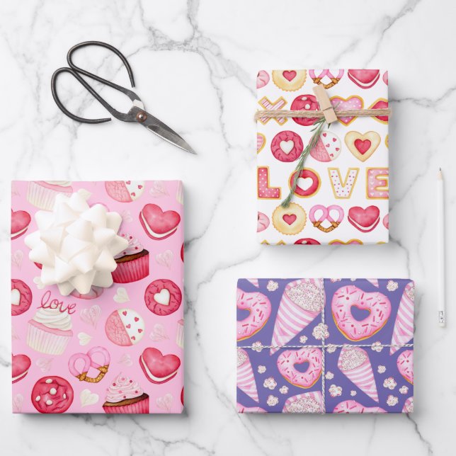 Sweet Valentine's Cookies & Cupcakes Wrapping Paper Sheet (Front)