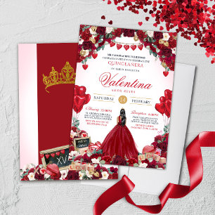 Sweet Valentine's Day Red Rose Floral Quinceanera Invitation