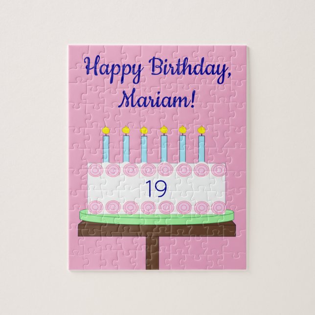 Sweet, Vanilla Birthday Cake: Pink Jigsaw Puzzle (Vertical)