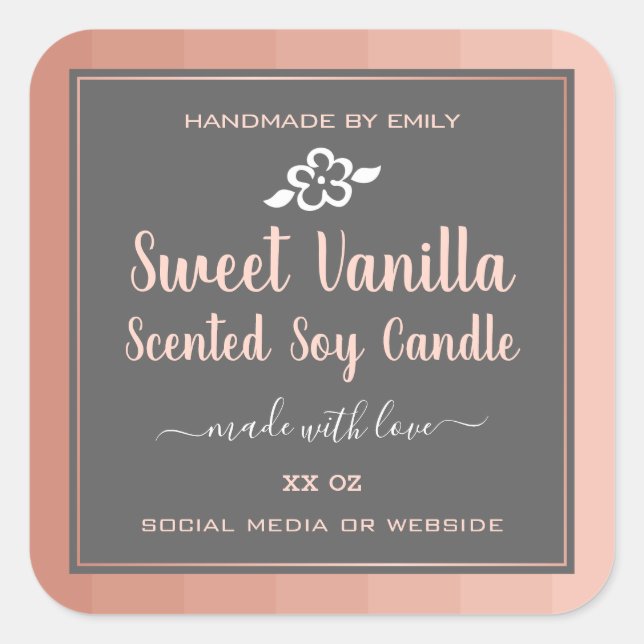 Sweet Vanilla Scented Soy Candles Labels Pink Grey (Front)