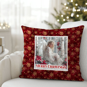 Sweet Victorian Angel Red Gold Festive Christmas Cushion