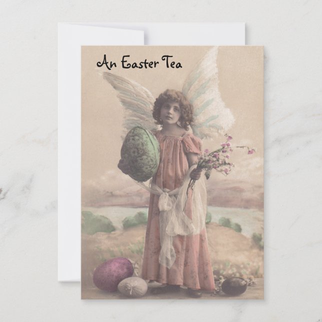 Sweet Vintage Angel Easter Tea Party Invitations (Front)