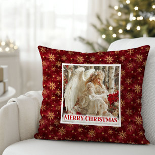 Sweet Vintage Angel Red and Gold Holiday Gift  Cushion