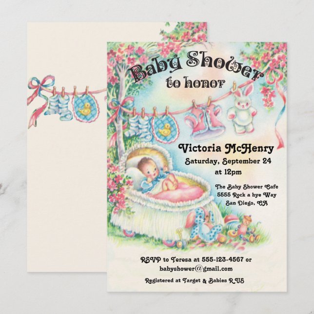 Sweet Vintage baby shower invitations (Front/Back)