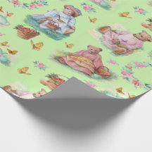 Sweet Vintage Bear Tea Party Soft Green & Pink