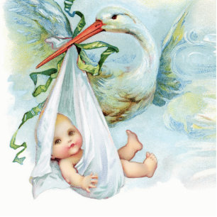 Sweet Vintage Blue Stork Baby Boy Shower Standing Photo Sculpture