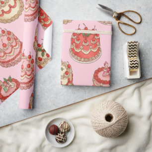 Sweet Vintage Cake and Cherries Pattern Wrapping Paper