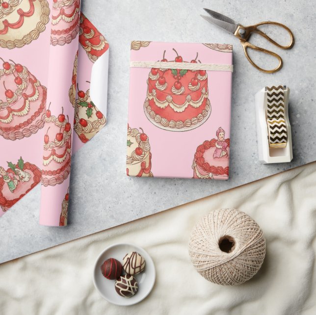 Sweet Vintage Cake and Cherries Pattern Wrapping Paper (Crafts)