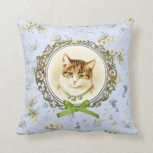 Sweet vintage cat portrait cushion
