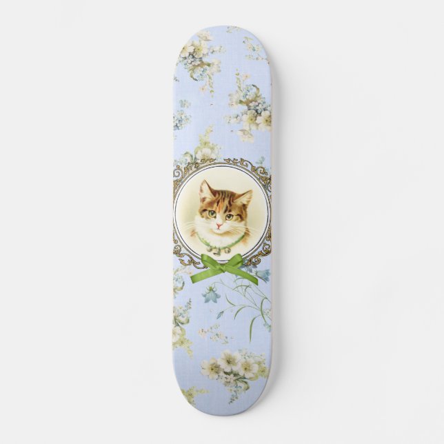 Sweet vintage cat portrait skateboard (Front)
