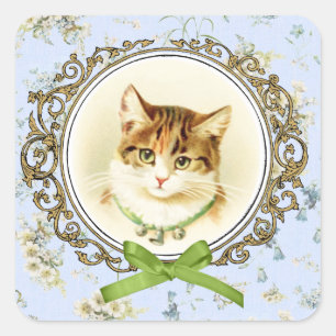 Sweet vintage cat portrait square sticker