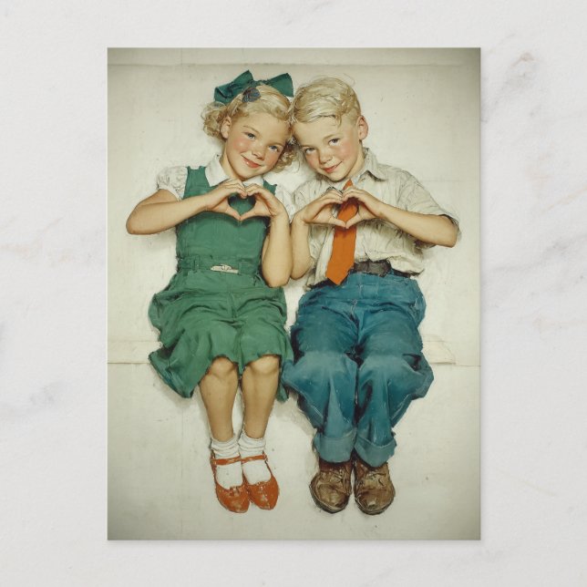Sweet Vintage Childhood Hearts Postcard (Front)