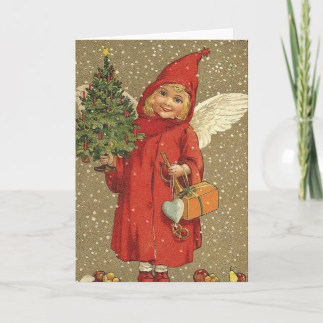 Sweet Vintage Christmas Angel Holiday Card (Front)
