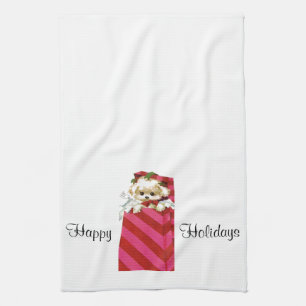 Sweet Vintage Christmas Puppy Bichon Lhasa Maltese Tea Towel