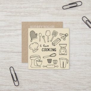 Sweet vintage cooking, simple  black  square busin business card