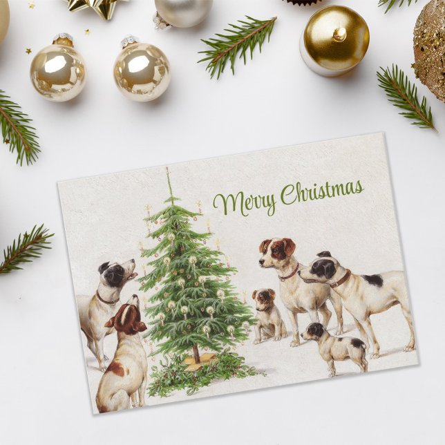 Sweet Vintage Dogs and Christmas Tree Holiday Card (Creator Uploaded)