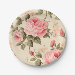 Sweet Vintage English Roses Paper Plate