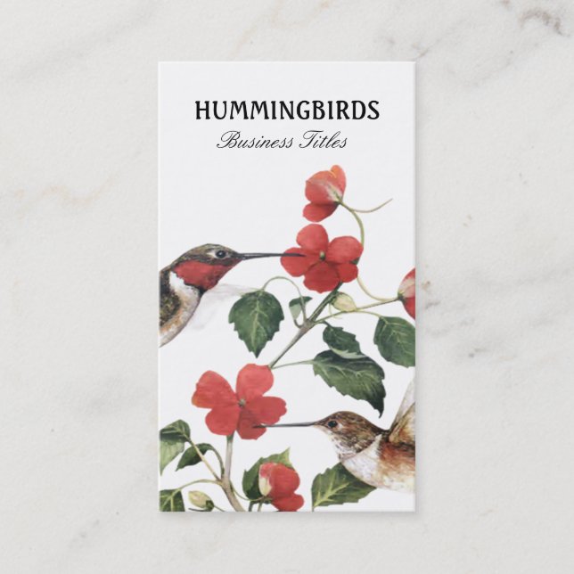 Sweet Vintage Floral Hummingbirds Pair Business Card (Front)