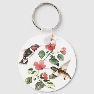 Sweet Vintage Floral Hummingbirds Pair Key Ring